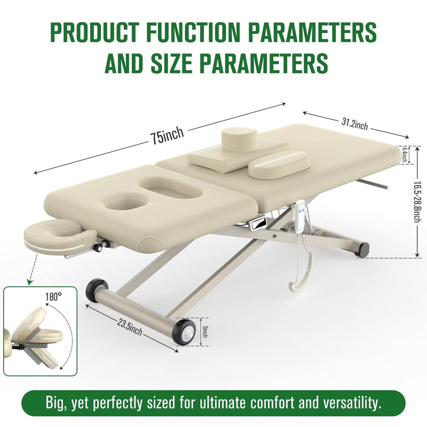 pouseayar Heavy Duty Electric Massage Table, Electric Lift Motor and Manual Backrest Adjustable for Treatment/Medical Spa/Facial Bed/Beauty Bed and More - 31.2 Wide x 75 Long - Beige Gray