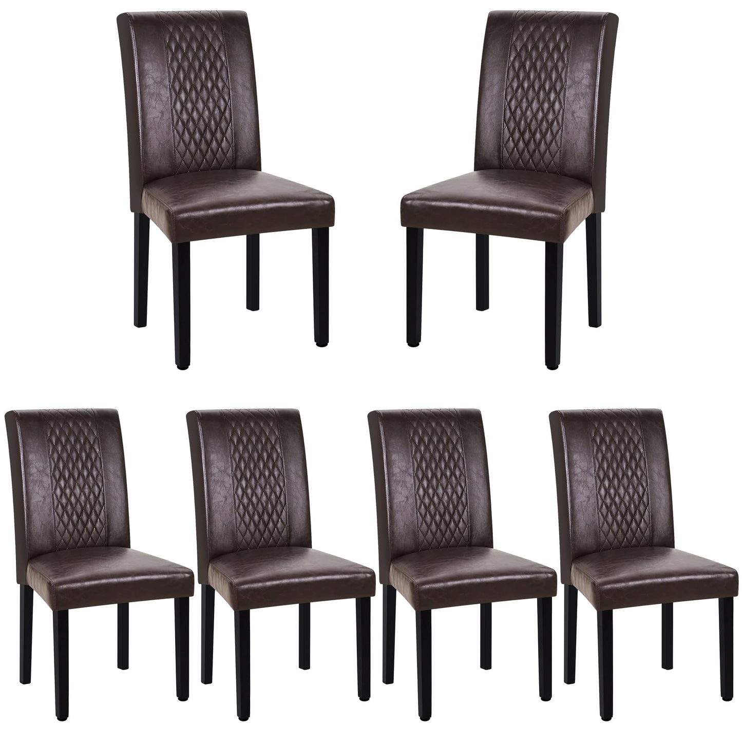 VECELO Dining Chairs Set of 6, Upholstered PU Leather Wood Legs High Back for Kitchen Living Room, Coffee