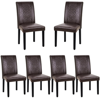 VECELO Dining Chairs Set of 6, Upholstered PU Leather Wood Legs High Back for Kitchen Living Room, Coffee