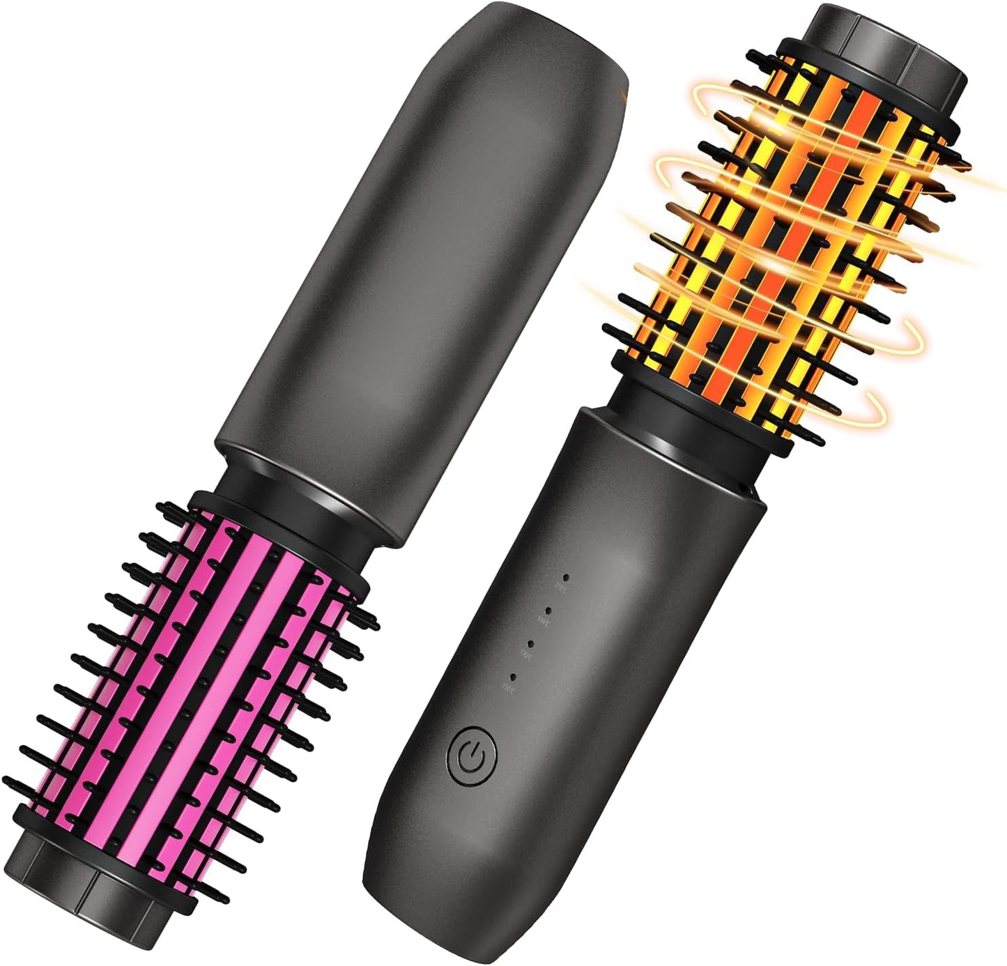 Cordless Hair Curling Iron Brush, Travel Curl Brush, 3-in-1 Portable Curling Iron Cordless, Plasma Thermal Hair Brush, 7000mAh USB Rechargeable Curlings Wand, Mini Hot Curlings Brush-Blush Pink