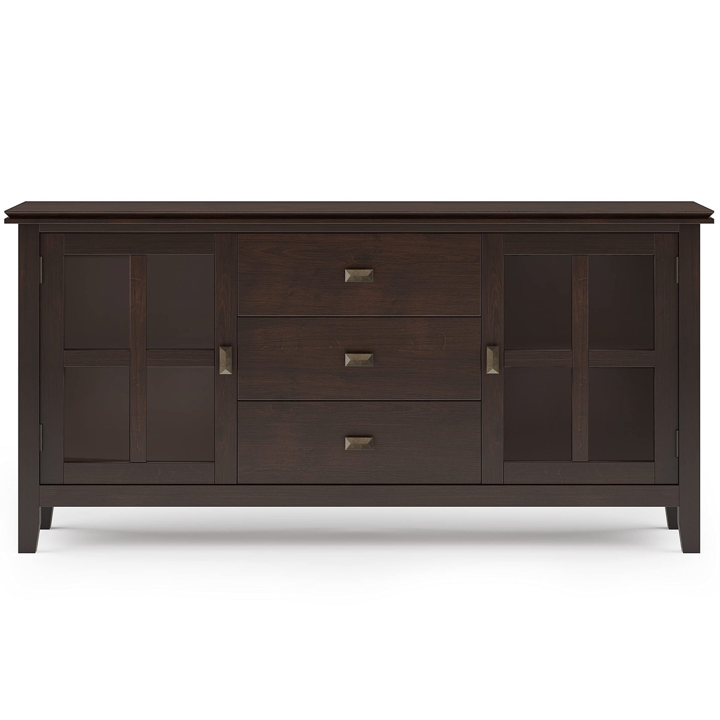SIMPLIHOME Artisan Buffet - 60 inch Wide Solid Wood 3-Door Sideboard Buffet in Dark Chestnut Brown, Contemporary Storage Cabinet for Dining Room or Kitchen with Adjustable Shelves and Bronze Hardware
