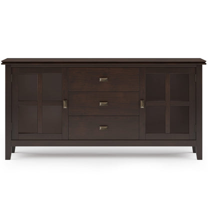SIMPLIHOME Artisan Buffet - 60 inch Wide Solid Wood 3-Door Sideboard Buffet in Dark Chestnut Brown, Contemporary Storage Cabinet for Dining Room or Kitchen with Adjustable Shelves and Bronze Hardware