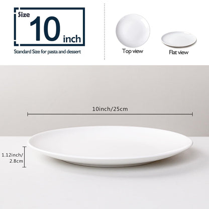 YALONG White Dinner Plates Set of 6, 10 Inch Ceramic Plates – White Porcelain Dinner Plates for Kitchen, Serving & Everyday Use, Microwave & Dishwasher Safe, 25.4Cm