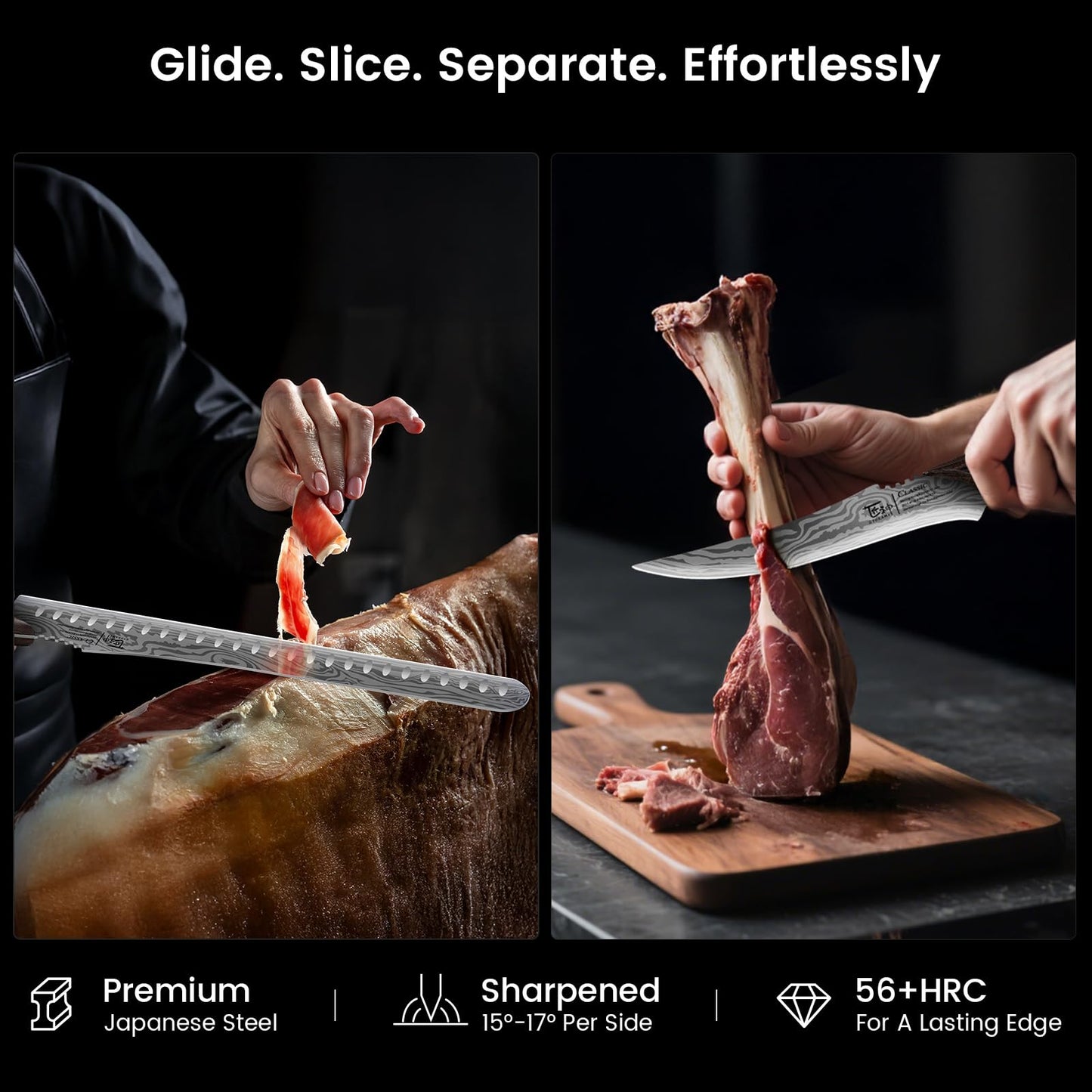 SYOKAMI Brisket Slicing Knife Set, Carving and Boning Knife for Meat & Turkey Cutting, Japanese Style High Carbon Steel Kitchen Knives Set For Home & BBQ, Wood Ergonomic Full Tang Handle, Gift for Mom