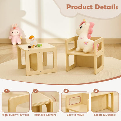 1-3, Natural2pcs FUNLIO Height Adjustable Montessori Weaning Chair for Age Quality Solid Wooden Chair