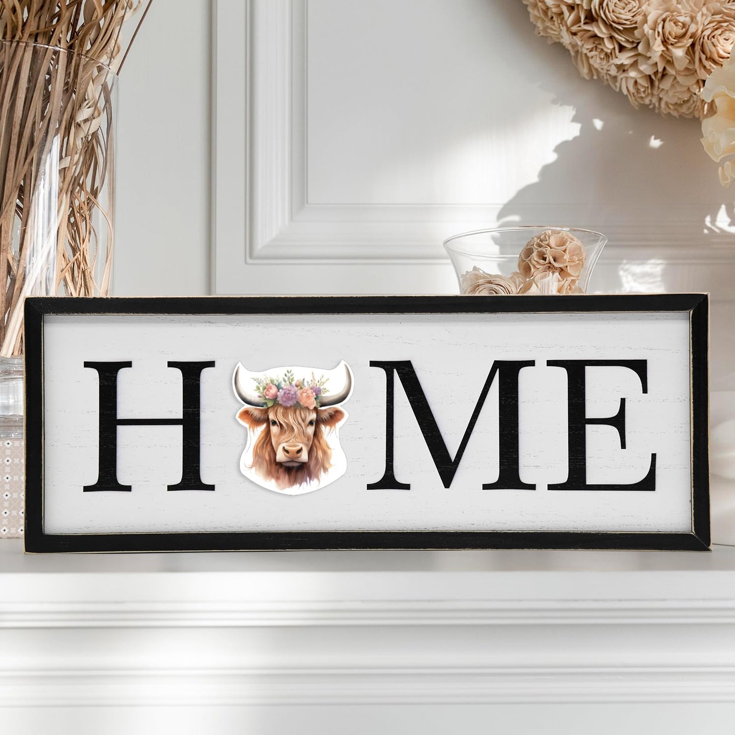 nuvagiki Interchangeable Seasonal Home Sign with 12 Icons, Farmhouse Wooden Table Decor, Rustic Tiered Tray Decorations for Holidays, Spring Summer Fall Christmas Home Decor
