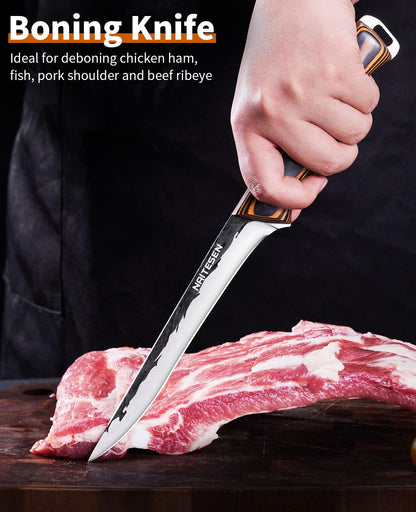 Naitesen Professional Brisket Carving Knife Set for Men, Grilling Knives, Hand Forged Super Sharp Butcher Slicing Knife Boning Knife for Meat Turkey Cutting Home Kitchen BBQ
