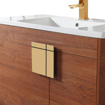 Fine Fixtures 24 Inch Bathroom Vanity with Sink, Vitreous China Walnut Sink, Satin Brass Hardware, Elegant Bathroom Vanities for Modern Homes, Easy Installation