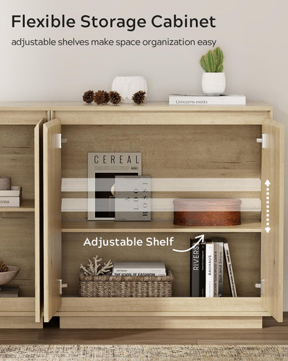 EYYTHUNG Buffet Storage Cabinet Set of 3, Sideboard Accent Cabinet with Adjustable Shelves and Handless Design, Credenza, Console Table for Living Room, Light Oak