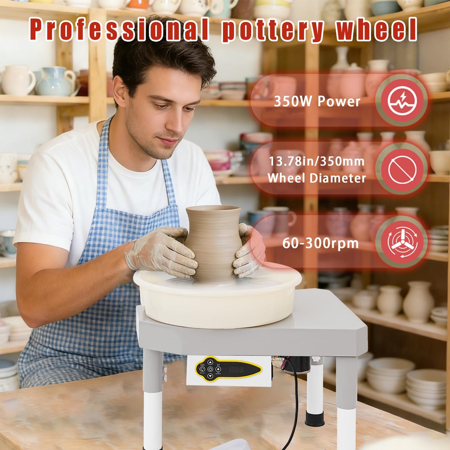 14" 450W Electric Pottery Wheel with LCD Panel Adjustable Speed Foot Pedal,Detachable Basin,Heighten Desk Legs,Clay Toolfor Kids, Adults, Beginners, Home DIY & Professional Pottery Making