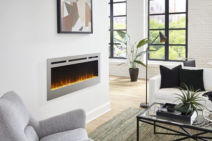 Touchstone Sideline Deluxe -Stainless Steel Smart Electric Fireplace- 50" Wide- Alexa/WiFi-Enabled- in Wall Recessed- 5 Flame Settings- 9 Flame Colors- 1,500W Heater- Log & Crystal Options- 86273