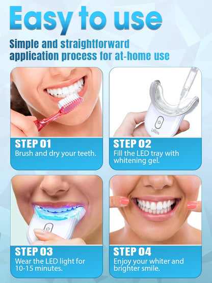 Teeth Whitening Kit with LED Light - White Sensitive Tooth 35% Carbamide Peroxide Gel Pen Dental Mouth Trays Whitener Professional Bright Brace Product System for Home Work Travel