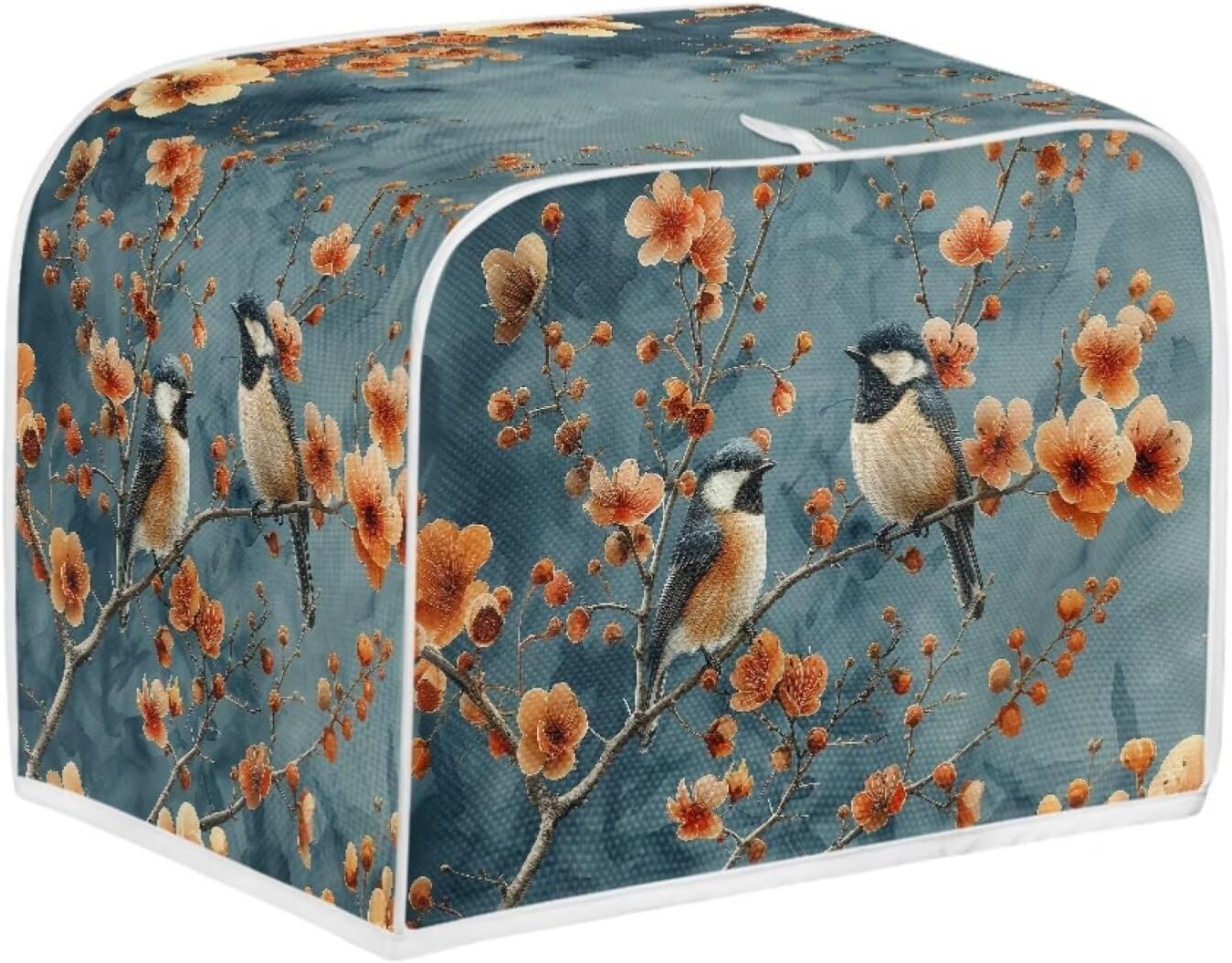 Blue Small Bird Orange Red Flowers Toaster Cover 2 Slice, Universal Size Dustproof Covers with Handle