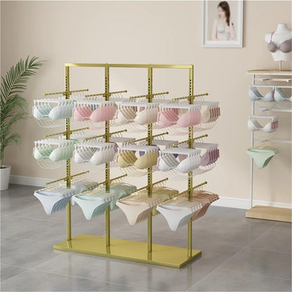 Freestanding Underwear Display Stands, Metals, Clothing Store Boutiques Retail Lingerie Garment Rack, Commercial Shelves Clothes Rod, for Socks Bra Panties Scarves, 100cm(Gold,100 * 40 * 130cm)