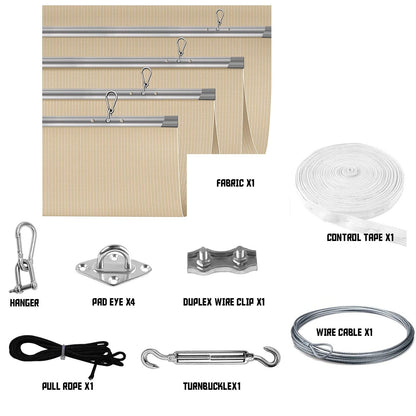 Retractable Patio Shade Canopy Replacement Cover, Polyester Sail with Slide-On Wire Cable & Mounting Kits for Pergola, Deck, Garden, Yard Awning