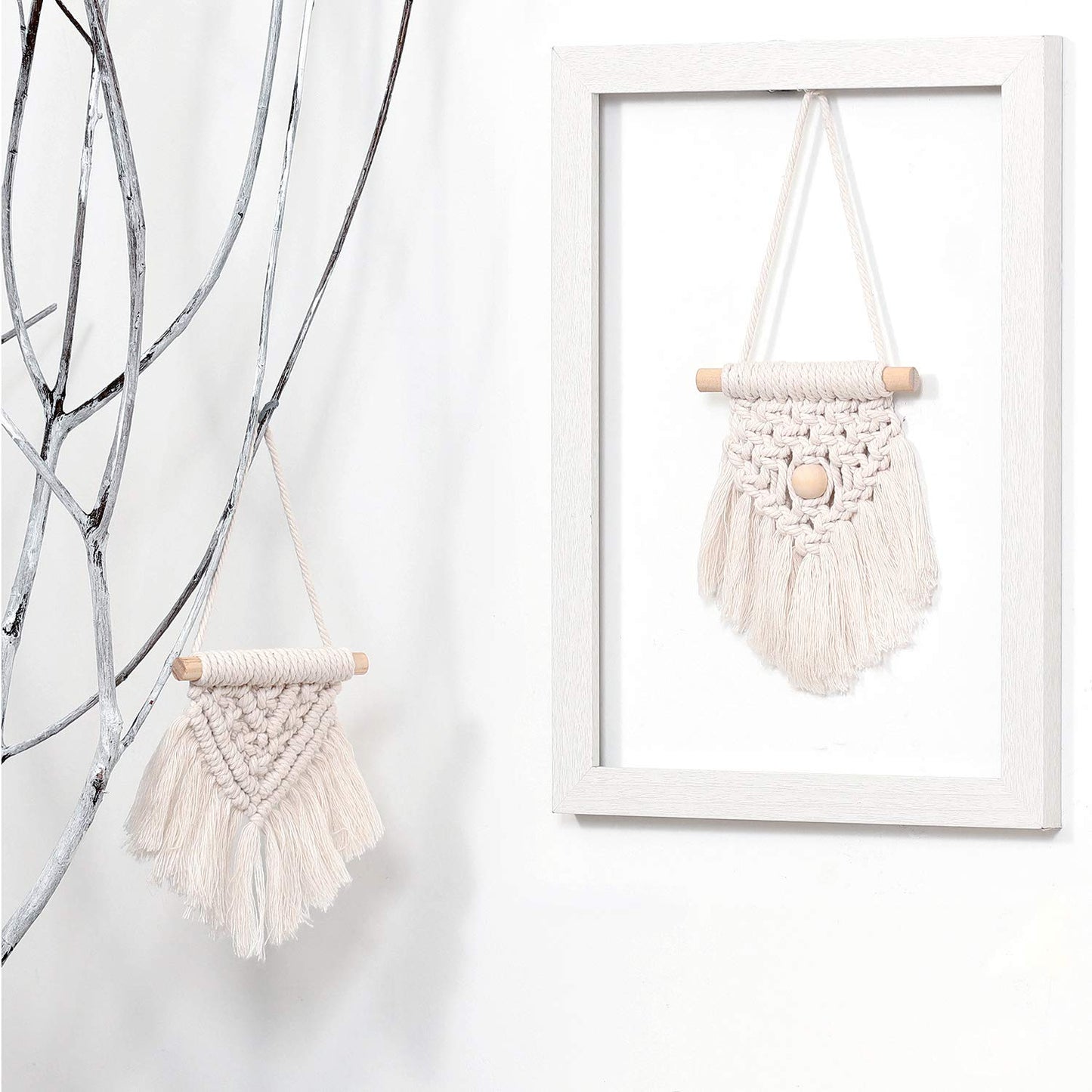 WILLBOND 5 Pcs Mini Macrame Wall Hanging Decor Boho Summer Handmade Woven Tapestry Tassel Wall Hanging Ornaments Christmas Tree Ornaments for Apartment Room Home Office Summer Christmas Decoration