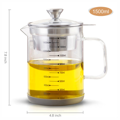 Abdodar 50oz Glass Oil Strainer Container with Fine Mesh Strainer for Bacon Grease, Nut Milk, Soy Milk, Tea Residues and All Purpose Straining (1.5L)