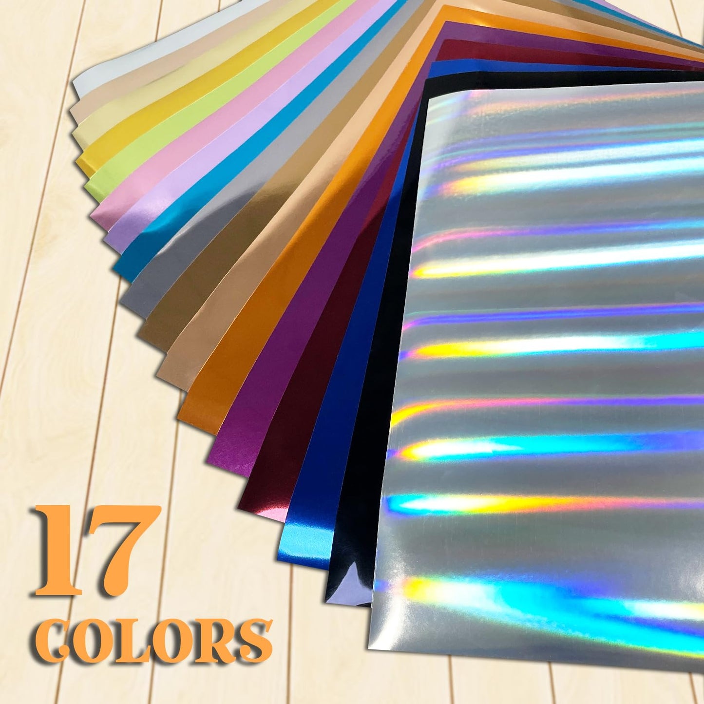 ROFISUE Sheet Metallic Foil Heat Transfer Vinyl Bundle – 12"x10"-17 Chrome HTV Pack in 17 Vibrant Colors for Stunning T-Shirt Designs! Perfect for DIY Enthusiasts and Professionals (Multicolours)