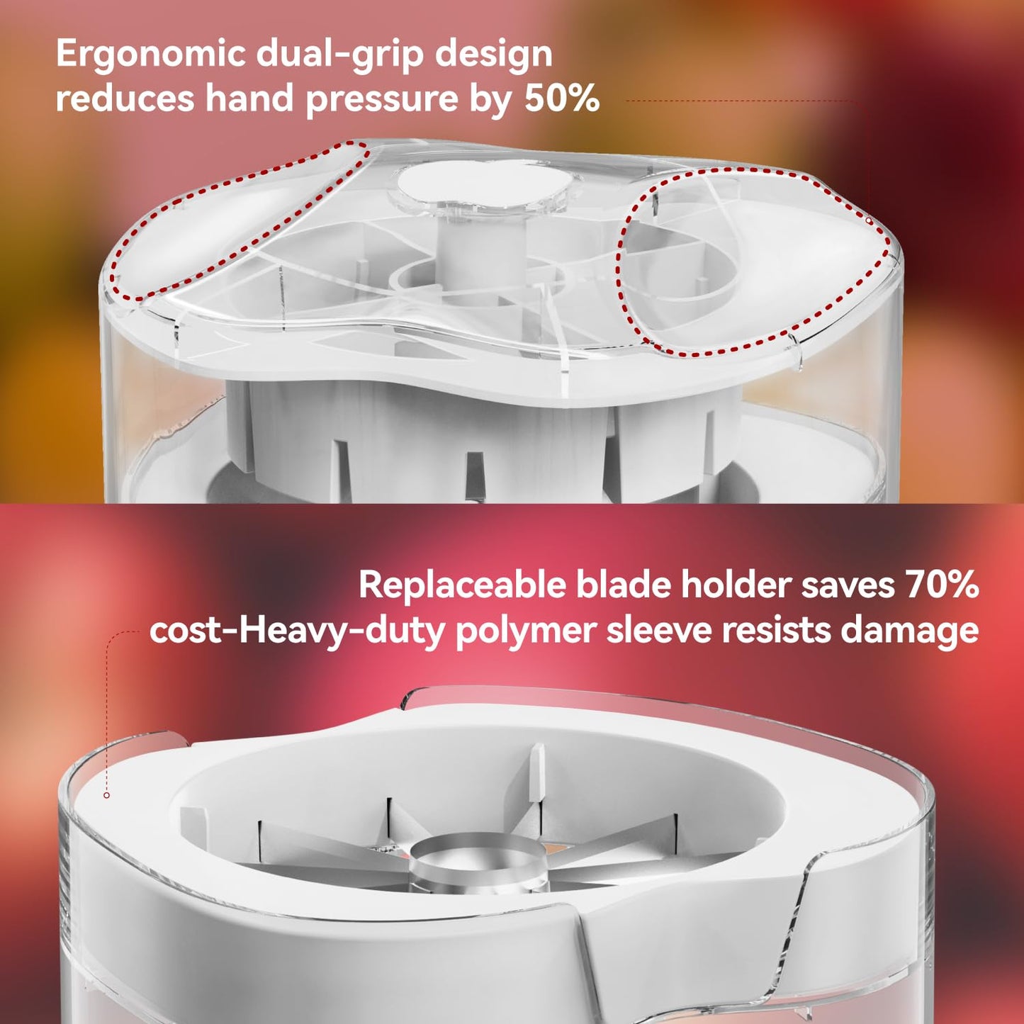 NEW Professional Apple Slicer and Corer 6.42in- Stainless Steel Apple Cutter with 12 Slices, Heavy Duty Design for Large Apples, Thin Slices, Compatible with Pears and Other Fruits（White）