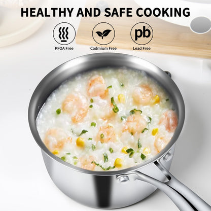 EWFEN 3 Ply Stainless Steel Sauce Pan Set with Lids, 1 & 2 Quart Multipurpose Cooking Pot, Stay-Cool Handle, Induction Oven Dishwasher Safe, 1QT & 2QT