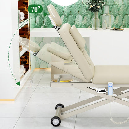pouseayar Heavy Duty Electric Massage Table, Electric Lift Motor and Manual Backrest Adjustable for Treatment/Medical Spa/Facial Bed/Beauty Bed and More - 31.2 Wide x 75 Long - Beige Gray