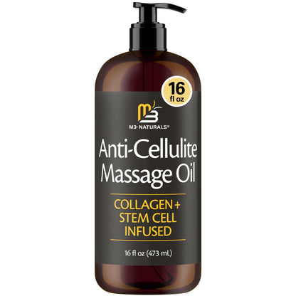 M3 Naturals Firming Body Massage Oil with Collagen & Stem Cell – Helps Smooth The Appearance of Cellulite & Improve Skin Texture – Refreshing Aromatherapy Body Oil for Legs & Full Body – 16 Fl Oz