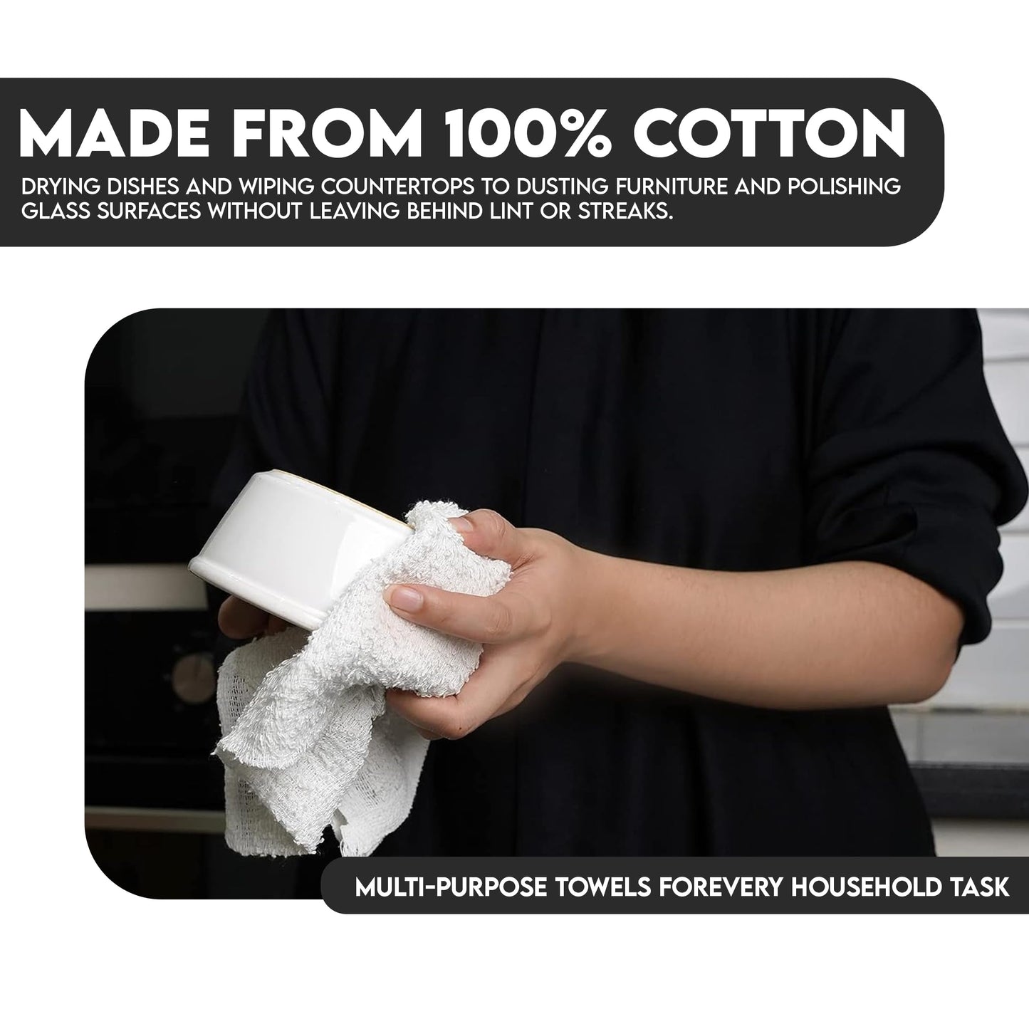 Corporate Hills Terry Bar Mop Towels - 60 Pack (14"x17") White Cotton Terry Cloths, Super Absorbent Cleaning Rags, Reusable Bar Mop Towels for Kitchen, Garage, Salon, Spa & Commercial Use