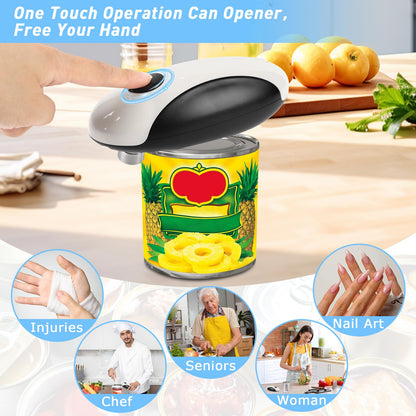 One-Touch Rechargeable Electric Can Opener - Hands-Free Automatic, Smooth Edge Opener for Seniors & Arthritis, USB-C Fast Charge, Compact for Kitchen, Camping, All Can Sizes (White)