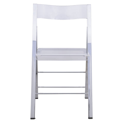 LeisureMod Transparent Acrylic Folding Chair, Lightweight Iron Chrome Base, Comfortable Clear Desk Chair, No Assembly Needed (Set of 2) in Clear