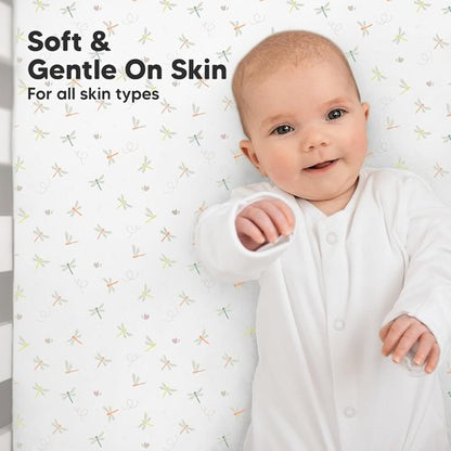 KeaBabies Organic Crib Sheets - 2-Pack Fitted Jersey Cotton for Baby Bed | Soft & Breathable 52x28 (Meadow)