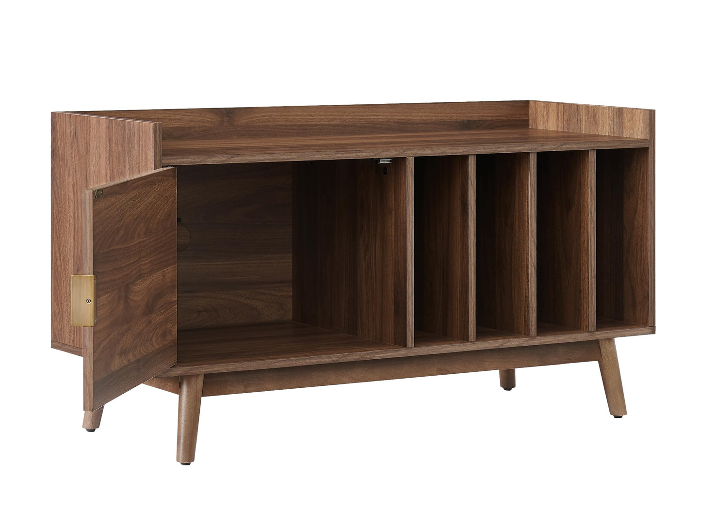 Crosley Furniture Skylar Mid-Century Record Player Cabinet with Vinyl Storage, Turntable Stand for Records, Walnut