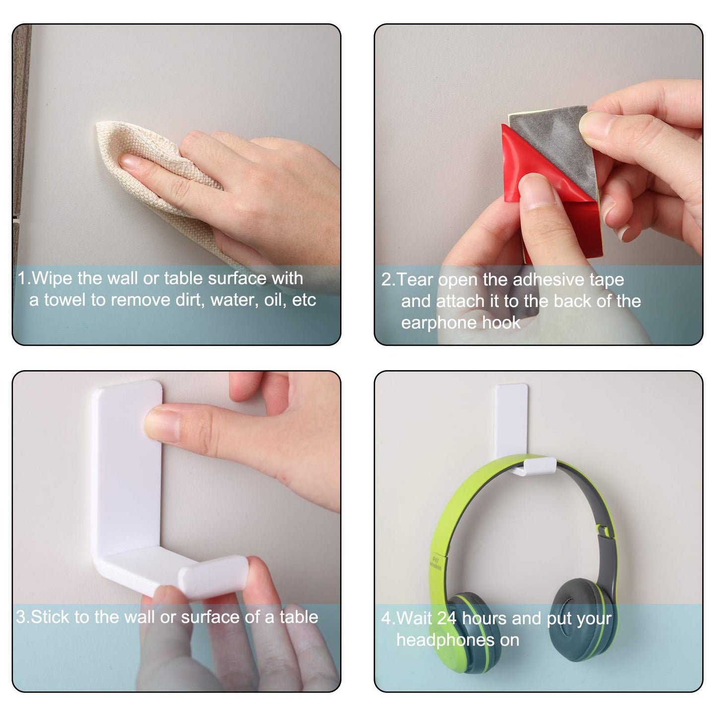 Weewooday 4 Pieces Headphone Hanger Holder Desk Adhesive Headphone Hook Wall Mount Headset Stand Acrylic Holder with Glues for General Purpose Game Earphone(White)
