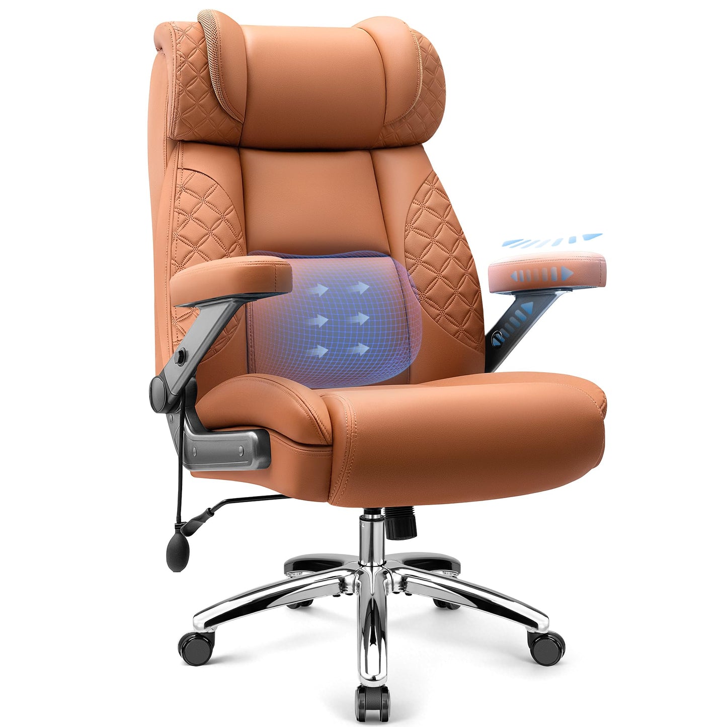 Big and Tall Office Chair for Heavy People, 500LBS Wide Seat Computer Desk Chair, Extra Large Executive Gaming Chair with Adjustable Lumbar Support and 5D Flip Arms, Comfy Heavy Duty Office Chair