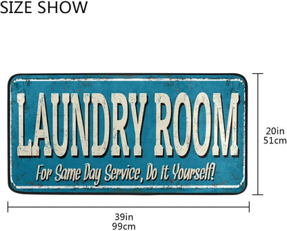 KLL Laundry Room Kitchen Floor Mats, Non-Slip Blue Background Modern Polyester Indoor Outdoor Aqua Area Rugs, Living