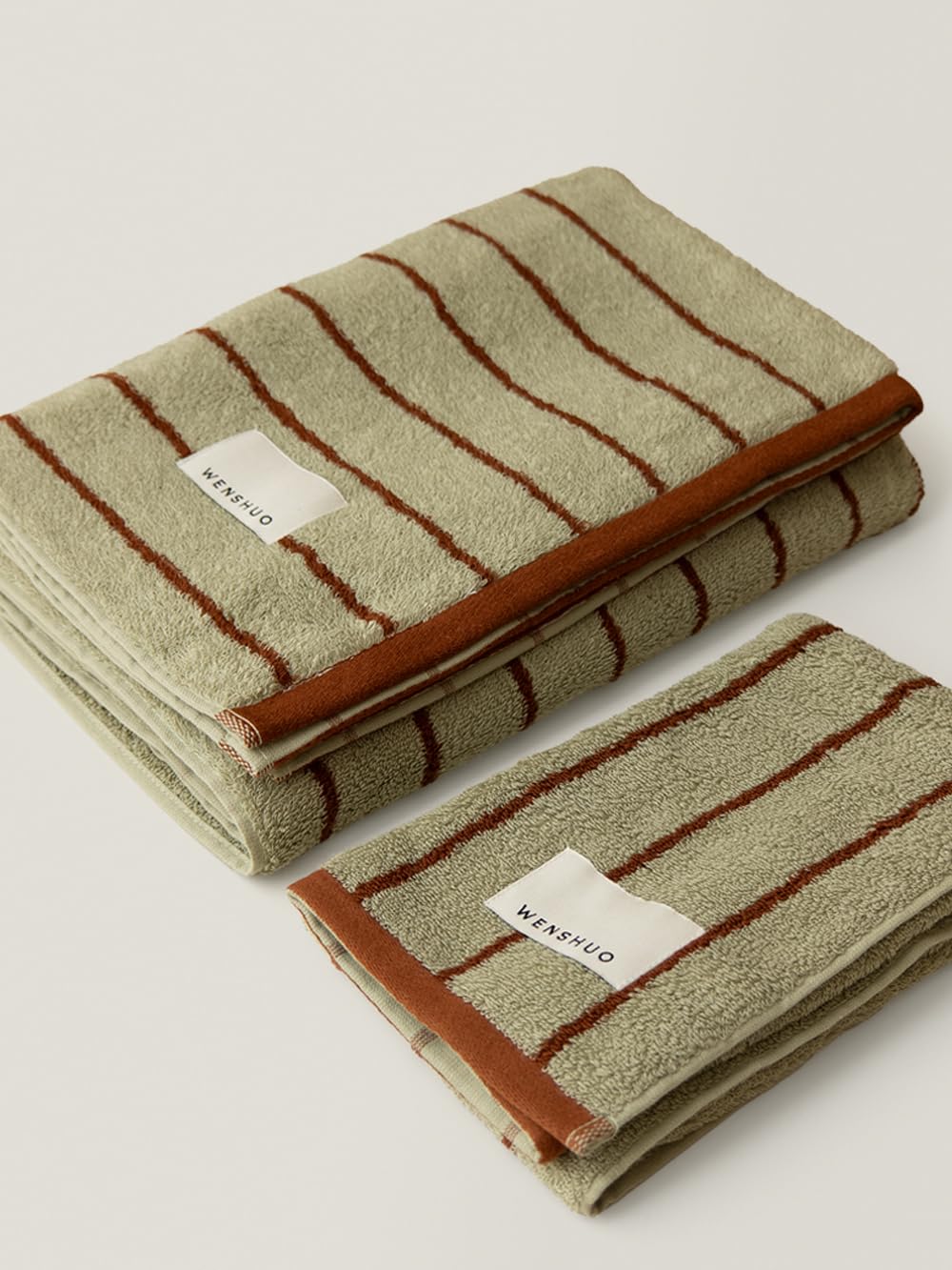 WENSHUO Moss Beacon-Pure Cotton Striped Bath Towel,100% Combed Cotton,Luxury Shower Towel,Super Absorbent(Pack of 1) (55.12" L × 27.56" W)