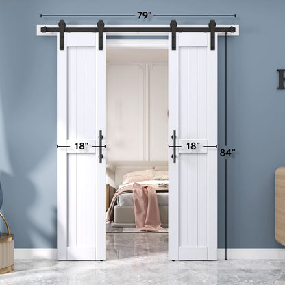 EaseLife 36 x 84 inch (Double 18x84 Door) White Barn Door with 6.6FT Sliding Door Hardware Kit Included & Handle,Solid Wood,Waterproof,DIY Assemblely,Easy Install,H-Frame,Fit 32-34in Wide Opening