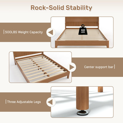 Bellemave Full Size Bed Frame with Headboard, Solid Bamboo Platform Bed Frame & Wood Slats Support 500LBS, Japanese Bed Frame Full Size, No Box Spring Needed, Easy Assembly, Noise Free, Warm Brown