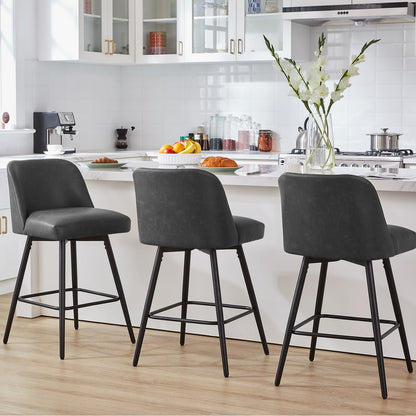Coolazy Counter Height Bar Stools Set of 4,360° Swivel Faux Leather Barstools with High Back 26" H Seat Height (Faux Leather-Grey, 4 Pieces - 26" Counter Height)