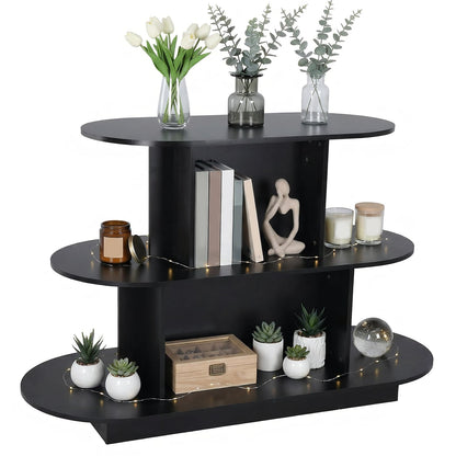 FASDRESS 3 Tier Wooden Oval Display Table Modern Standing Display Riser Shelf Retail Table for Stores Vendor Events 55in W x 23.6in D x 35in H (Black)