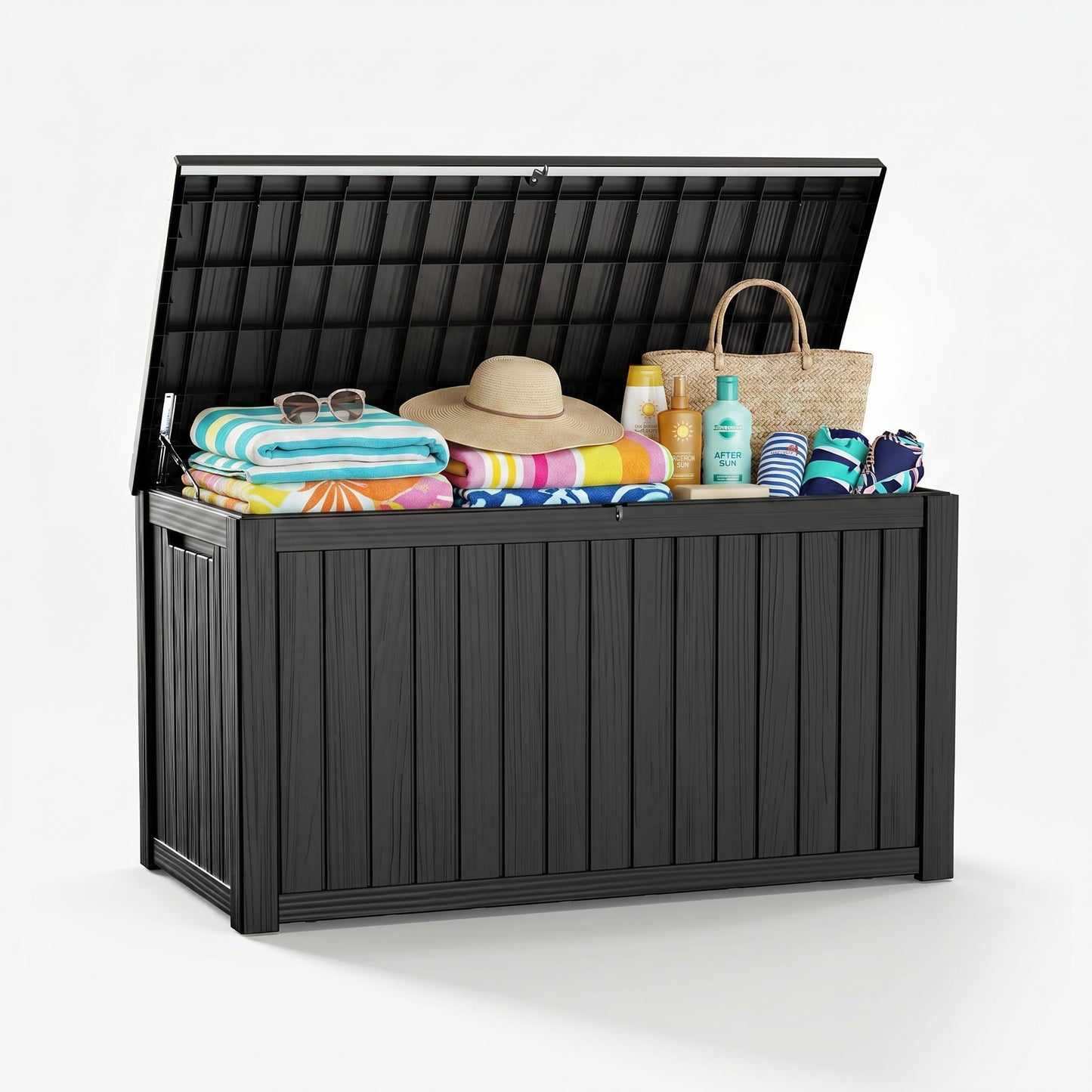 FICARTS Deck Storage Box, Waterproof Outdoor Storage Bin with Lockable Lid, Weatherproof Patio Deck Box for Garden Tools, Pool Supplies & Patio Accessories (Black,230GAL)