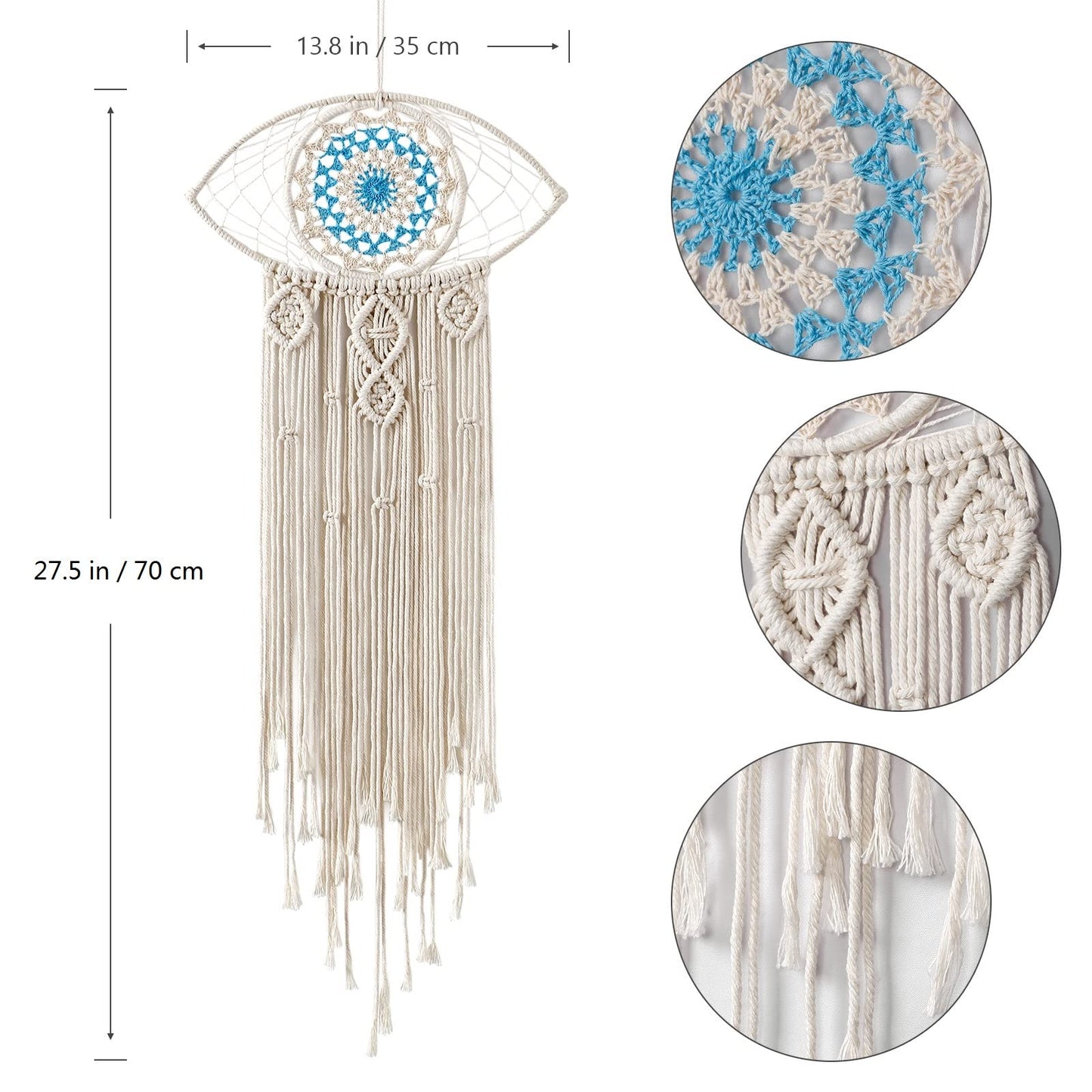 LOMOHOO Large Boho Dream Catchers Evil Eye Macrame Wall Hanging Woven Dream Catcher for Bedroom Home Dorm Room Ornament(Beige)