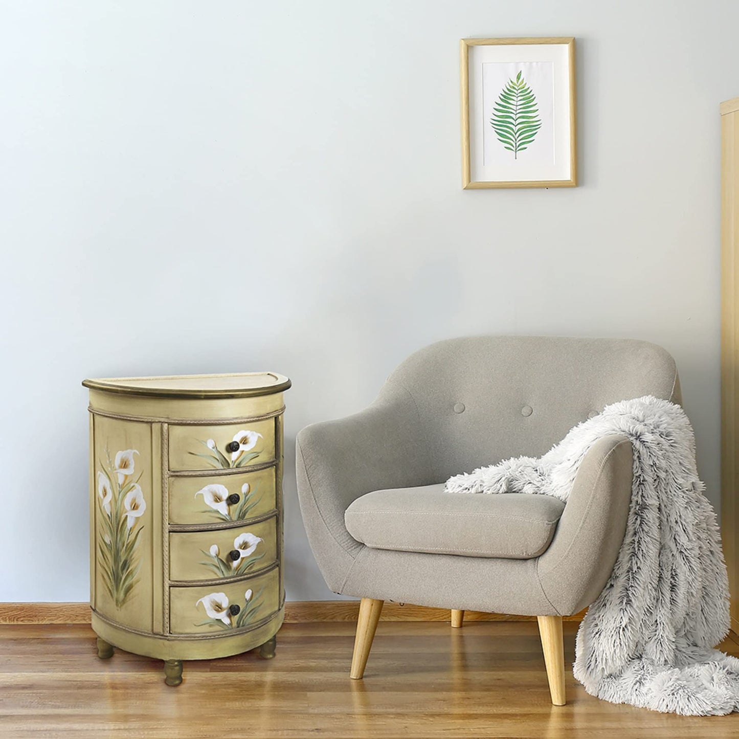 Nearly Natural Antique Accessory Table with Calla Lily Floral Art