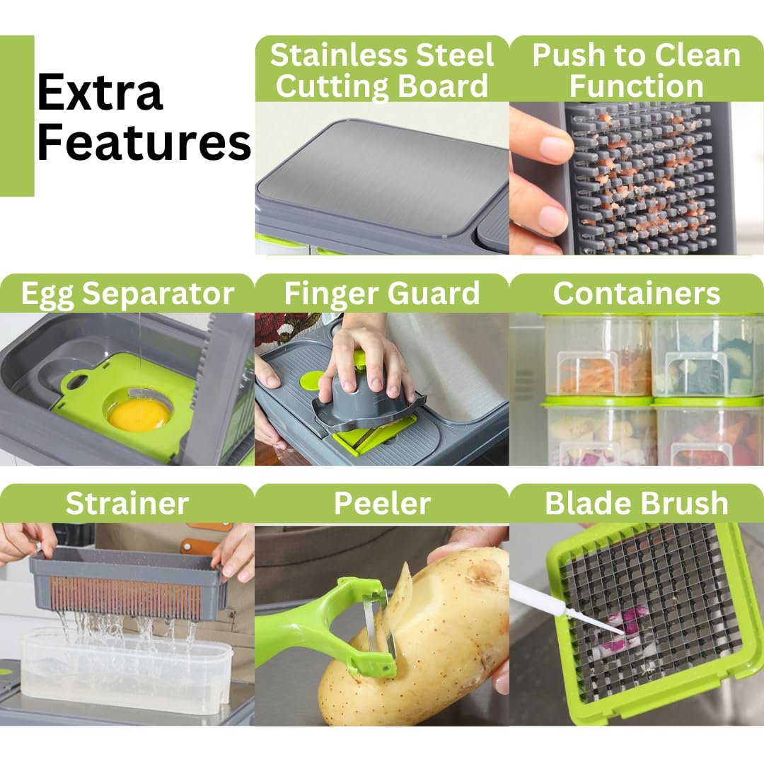 Amazin Goods All-in-One Vegetable Chopper & Prep Station - Multifunctional Food Chopper, Mandoline Slicer, Cheese Grater, Egg Separator, Built-In Cutting Board & Storage Container for Meal Prep