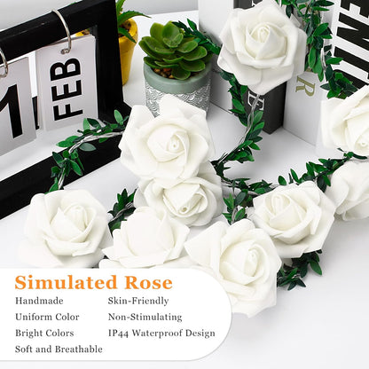 20LED 10Ft VIPMOON Artificial Rose Flower String Lights, Flower Fairy Light Battery Operated with Remote Control, Warm