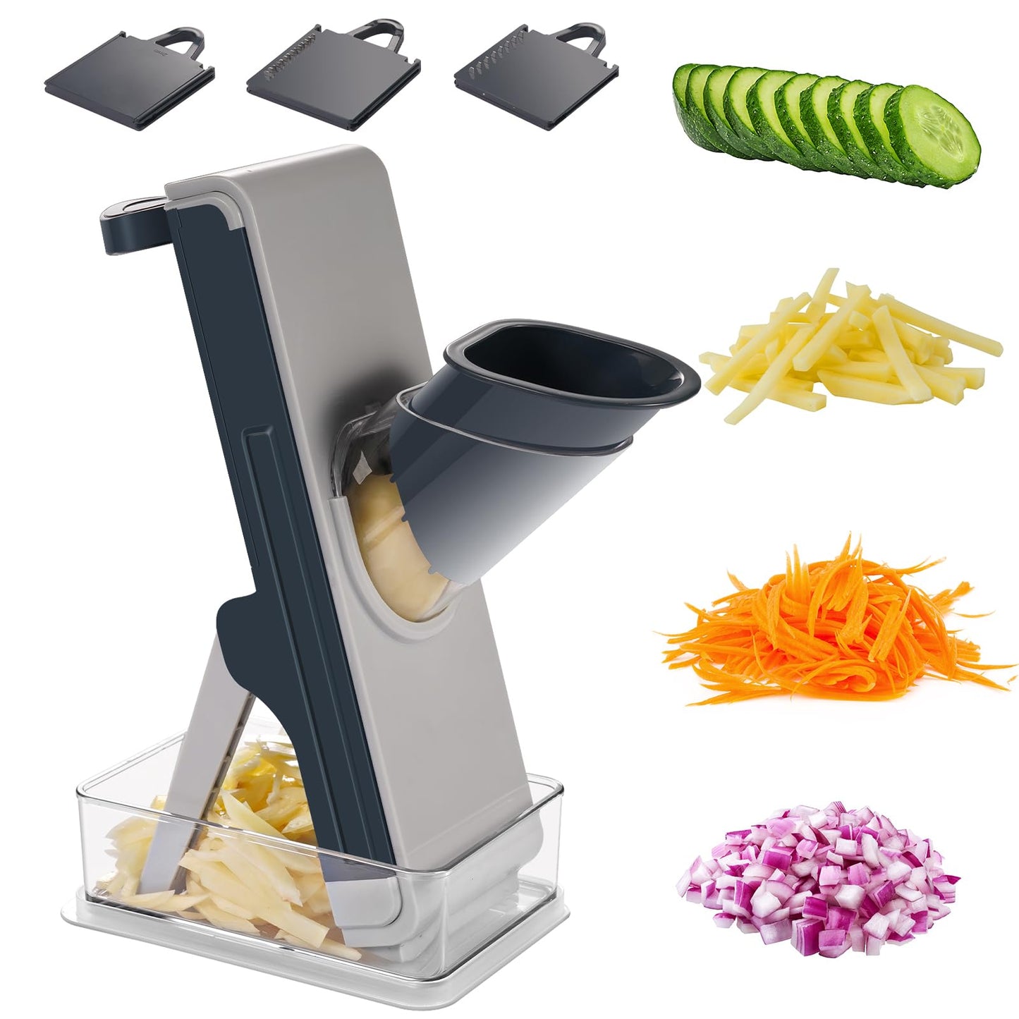 FEICO Safe Mandoline Slicer for Kitchen, Adjustable 0.5–8 mm, Stainless-Steel Blades, Anti-Slip, Dishwasher-Safe Handheld Mandoline Slicer, Compact Mandoline Food Slicer