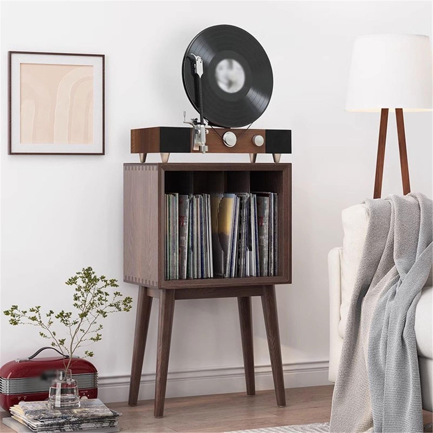 YUHUAWF Vinyl Record Holder Home Wooden Vinyl Record Storage Cabinet with Legs Display Rack for Albums Books Magazines CD Holder