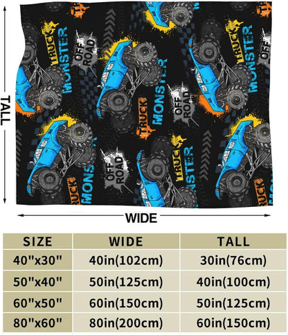 Jbofyee 80x60 Inch Monster Trucks Cars Throw Blankets All Season Ultra Soft Warm Gift for Boys Fleece Blanket for Home