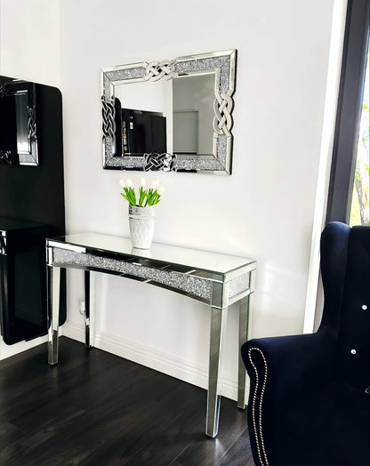 Artloge Crushed Diamond Mirror Silver Vanity Rectangular Wall Decor 36x24 inch
