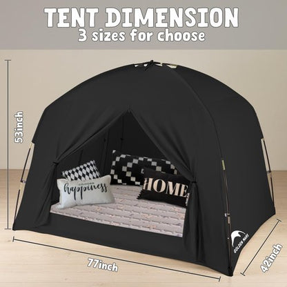 Bed Tents for Kids and Adult, Portable 100% Breathable and 93% Blackout Toddler Dream Play Tent, 3 Doors Big Privacy Space Sleeping Canopy for Floor or Twin Full Queen Sizes Bed (Black, Twin-Size)