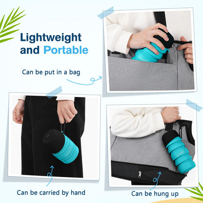 Pecute Dog Water Bottle Portable & Collapsible,17oz-29oz Water Dispenser with Folding Bowl, 5 Levels Capacity in 1,Carabiner Clip,100% Food Grade Silicone,Outdoor Walking,Hiking,Travel,Light Blue